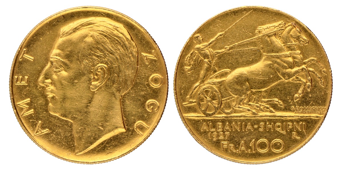 Albania. Kingdom. Zog. 100 Franga Ari. 1927 R.