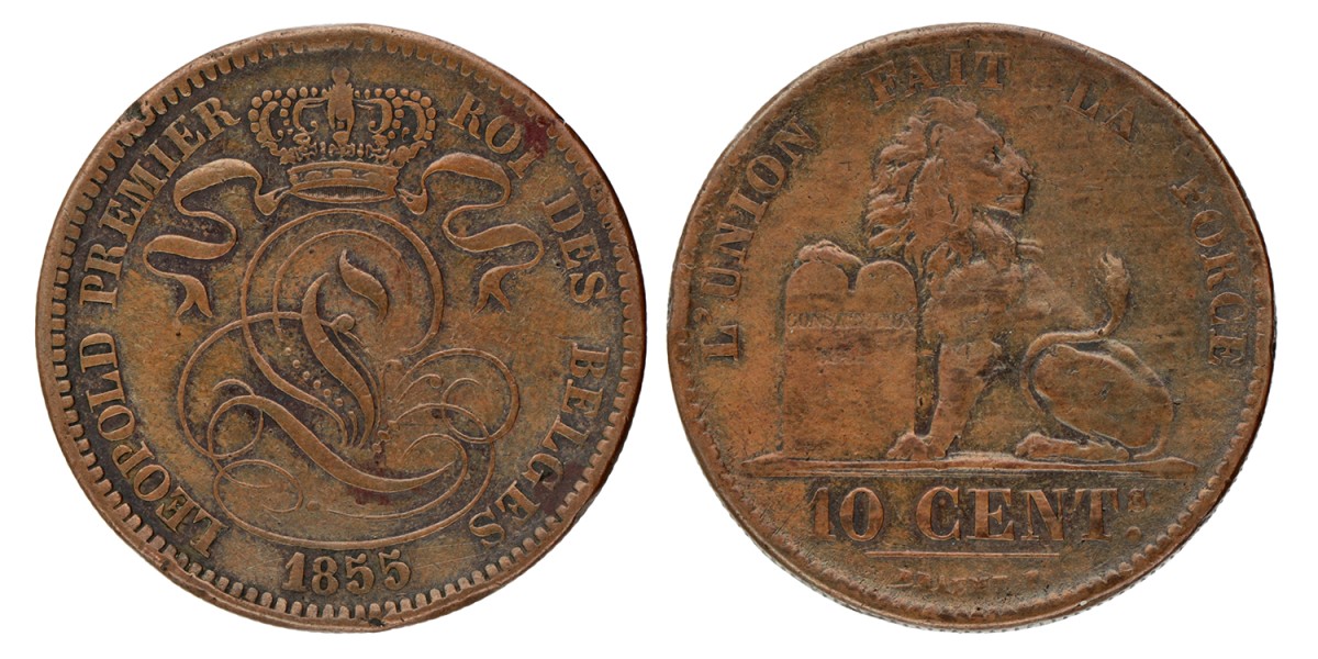 Belgium. Leopold I. 10 Centimes. 1855.