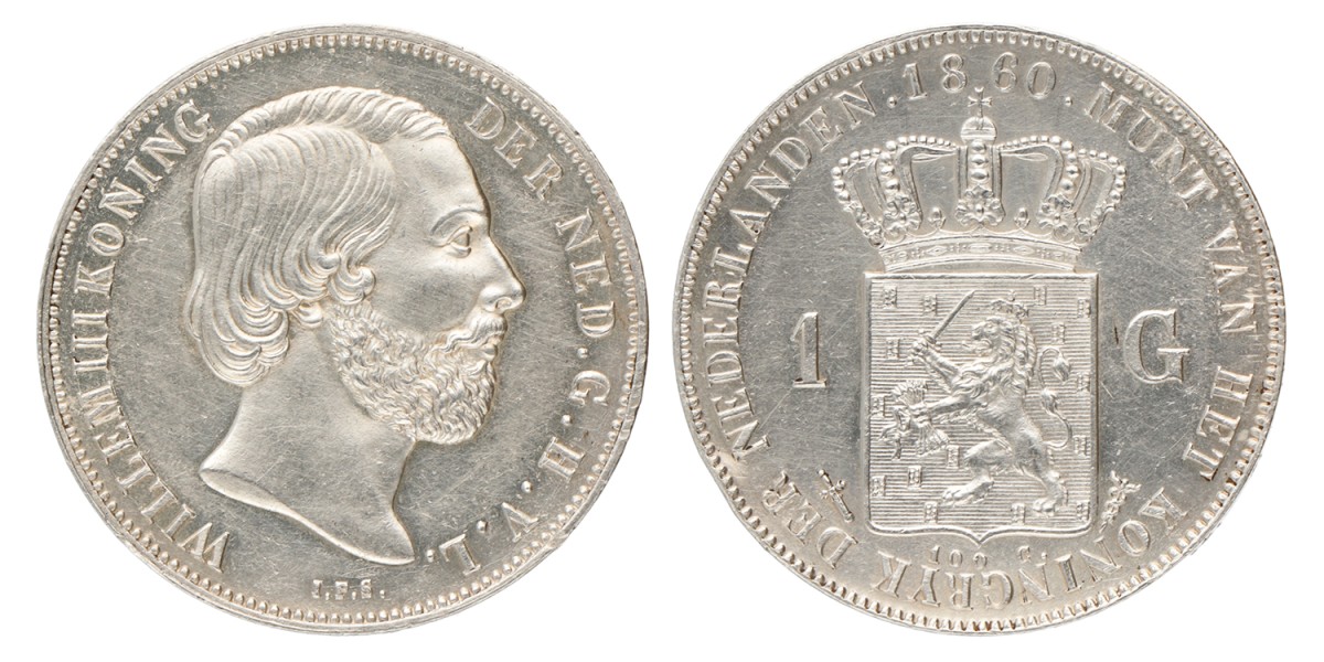 1 Gulden. Willem III. 1860. UNC -.