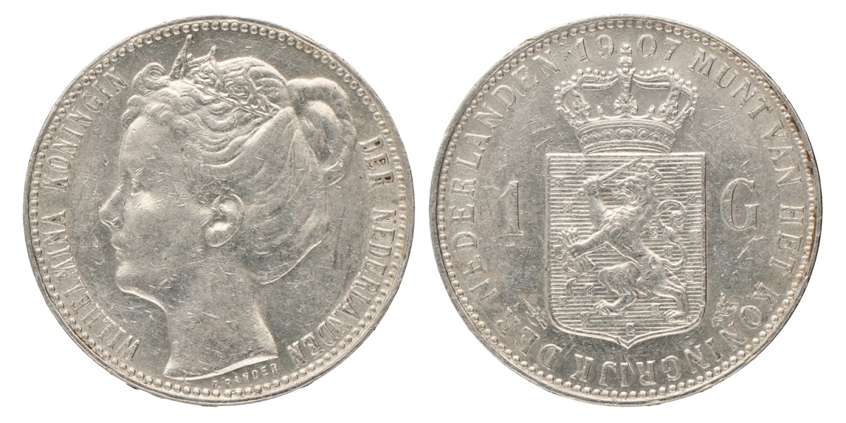 1 Gulden. Wilhelmina. 1907. Prachtig -.