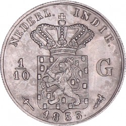 Nederlands-Indië. 1/10 Gulden Willem III 1855. Prachtig.