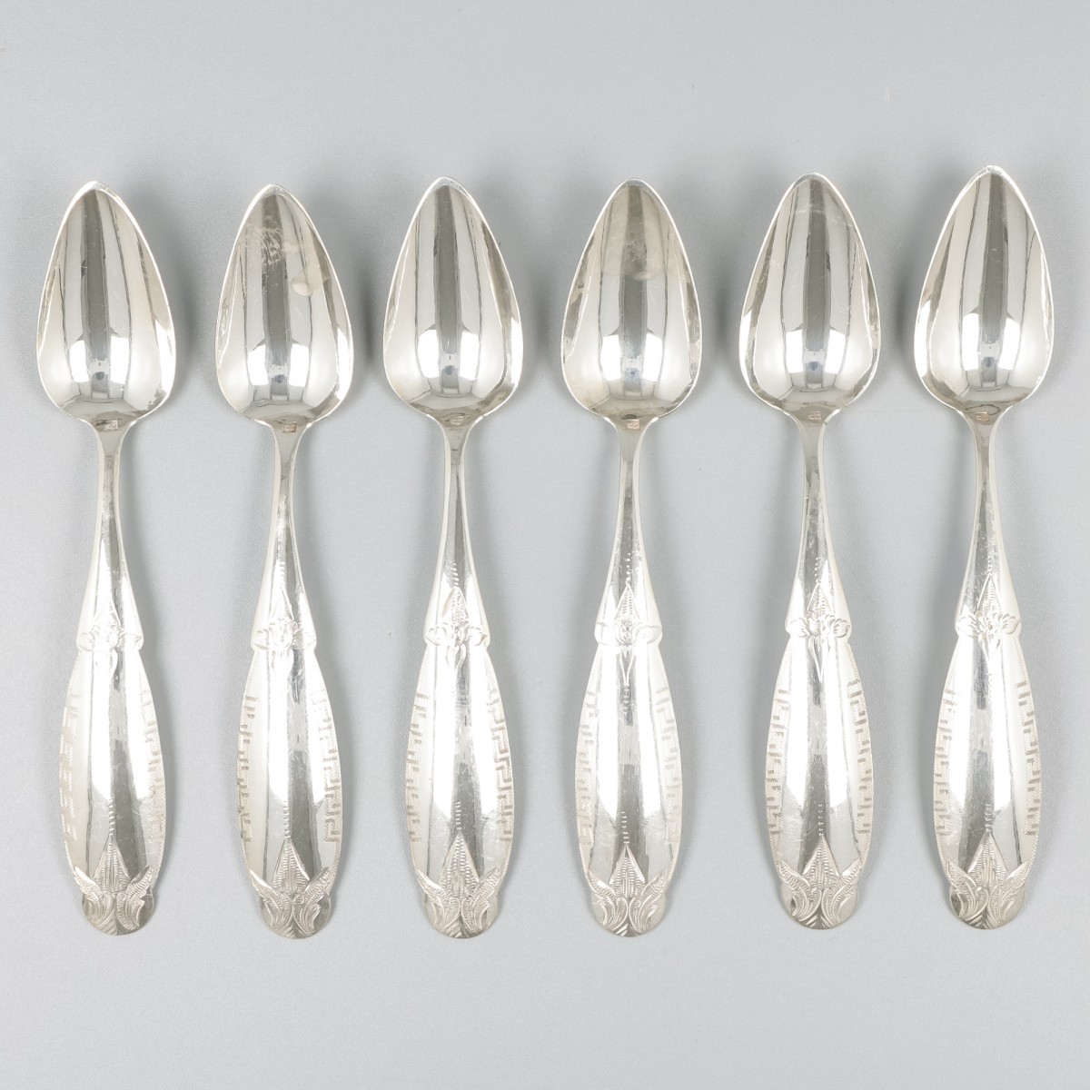 6-delige set koffielepels zilver.
