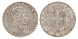 Italy. Kingdom. Vittorio Emanuele II. 5 Lire. 1876.