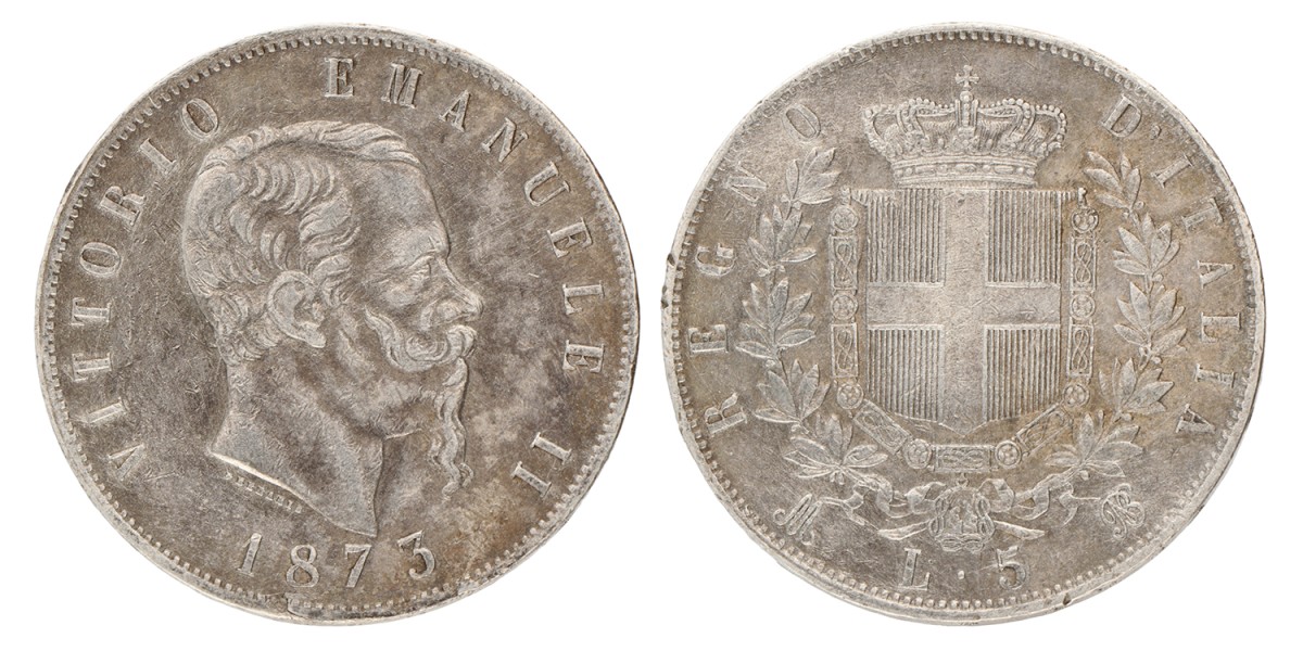 Italy. Kingdom. Vittorio Emaneule II. 5 Lire. 1873.