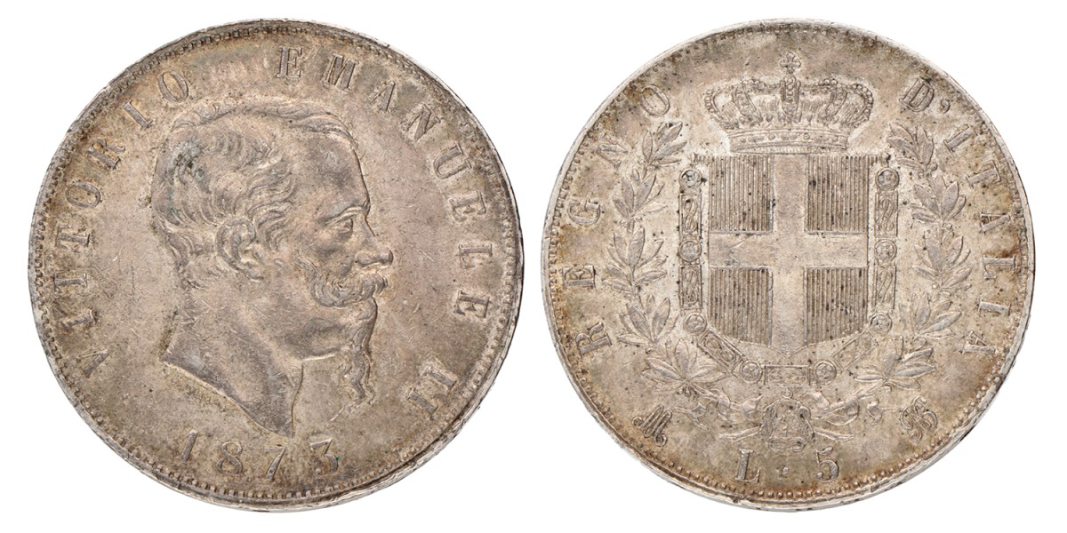 Italy. Kingdom. Vittorio Emanuele II. 5 Lire. 1873.