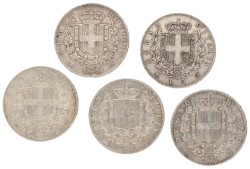 Italy. Kingdom. Vittorio Emanuele II. Lot (5) 5 Lire. 1870, 1873, 1873.