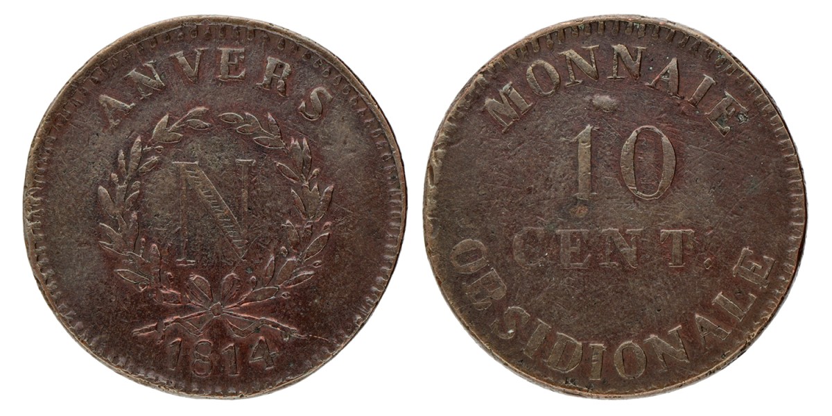 Belgium. Antwerpen. French occupation. 10 Centimes - Siege of Antwerp. 1814.