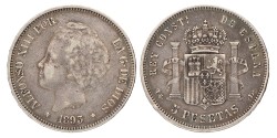 Spain. Alfonso XIII. 5 Pesetas. 1893 PG L.