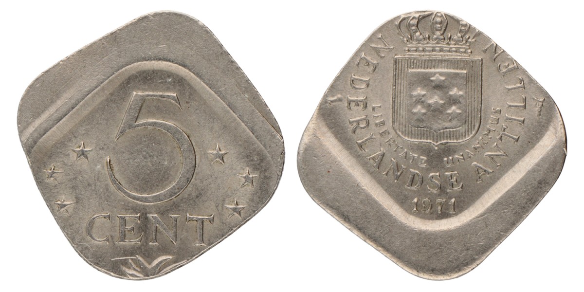 5 Cent - Decentrisch geslagen. Nederlandse Antillen. 1971. Zeer Fraai / Prachtig.