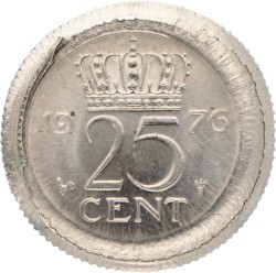 25 Cent - Eenzijdig geslagen, muntplaat te breed. Juliana. 1976.