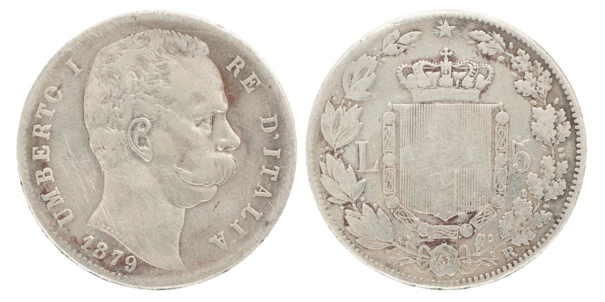 Italy. Kingdom. Umberto I. 5 Lire. 1879 R.