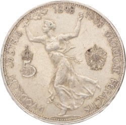 Austria. Austria-Hungary. Franz Joseph I. 5 Corona - 60th Anniversary of the Franz Joseph I's Reign. 1908.