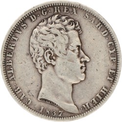 Italian states. Kingdom of Sardinia. Carlos Alberto. 5 Lire. 1837 P.