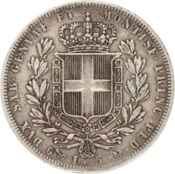 Italian states. Kingdom of Sardinia. Carlos Alberto. 5 Lire. 1837 P.