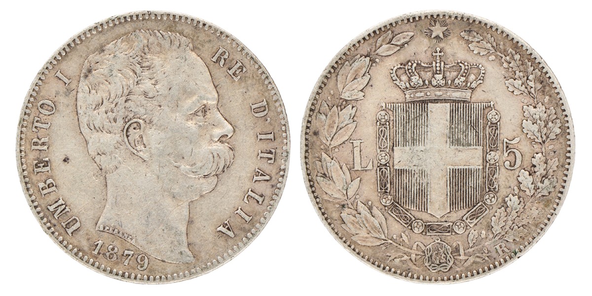 Italy. Kingdom. Umberto I. 5 Lire. 1879 R.