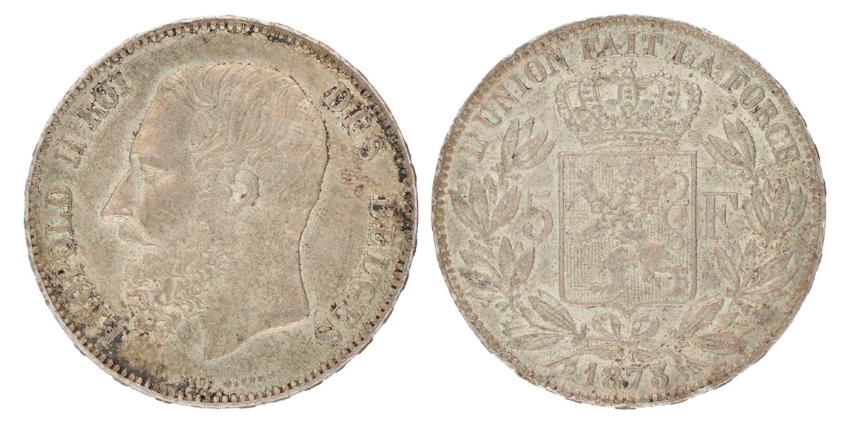 Belgium. Leopold II. 5 Francs. 1873.