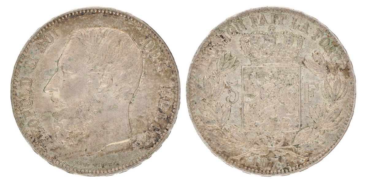 Belgium. Leopold II. 5 Francs. 1871.