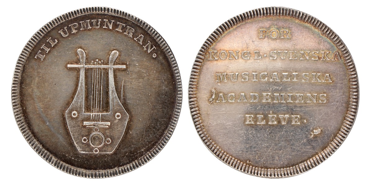 Sweden. N.D. (19th century). Encouragement token for students of the Swedish Royal Music Academy.