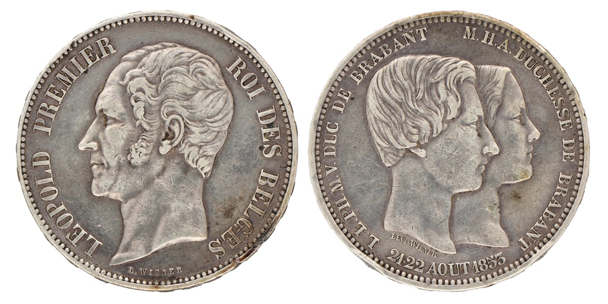 Belgium. Leopold II. 5 Francs - Medallic of the mariage of the duke and duchess of Brabant. 1853.