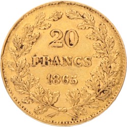 Belgium. Leopold I. 20 Francs. 1865 - L Wiener, Postion B.