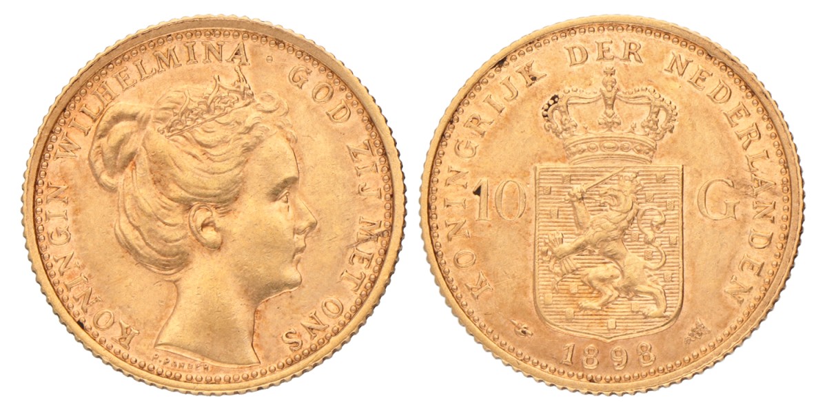 10 gulden. Wilhelmina. 1898. Prachtig -.