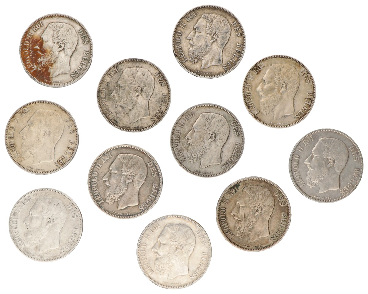 Belgium. Leopold II. Lot (11) 5 Francs. 1867 - 1876.