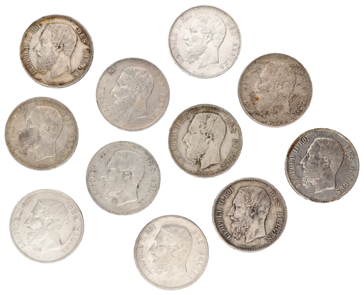 Belgium. Leopold II. Lot (11) 5 Francs. 1867 - 1875.