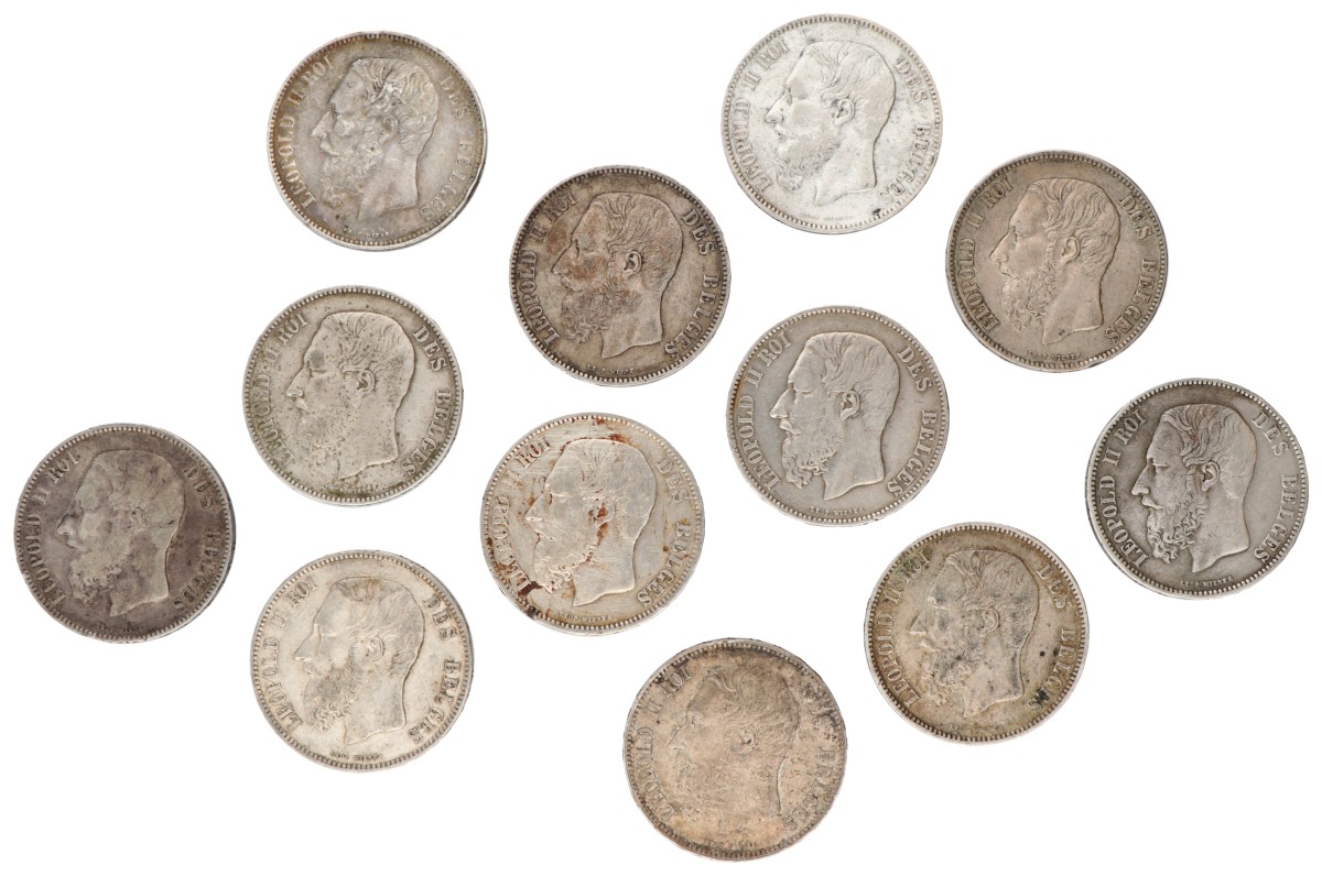 Belgium. Leopold II. Lot (12) 5 Francs. 1868 - 1873.