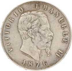 Italy. Kingdom. Vittorio Emanuele II. 5 Lire. 1876 R.