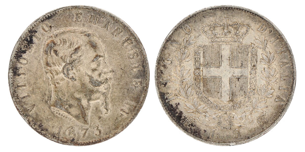 Italy. Kingdom. Vittoria Emanuele II. 5 Lire. 1873.