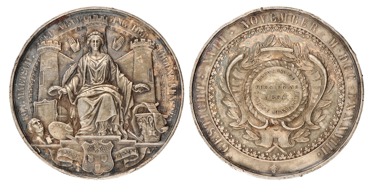 Belgium. 1864. Token 'Bouwkundige versiering' of the Royal Society to encourage fine arts.