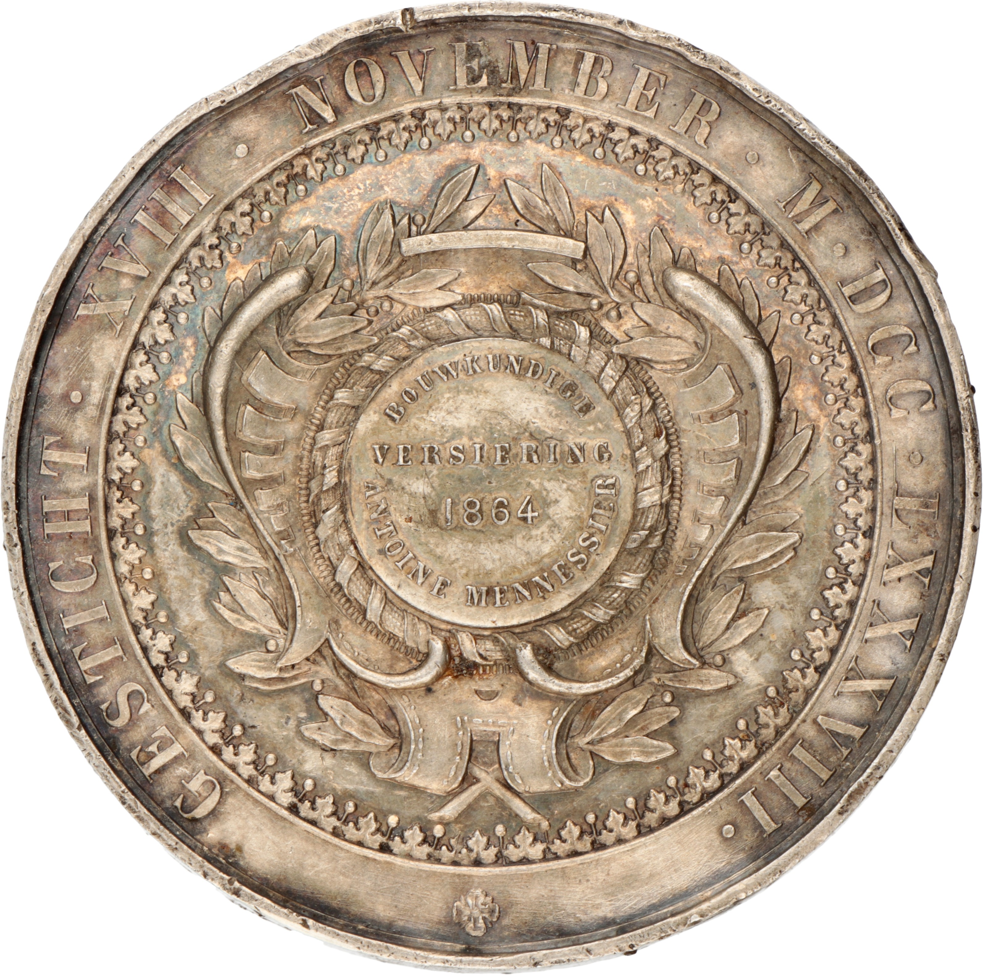 Belgium. 1864. Token 'Bouwkundige versiering' of the Royal Society to encourage fine arts.