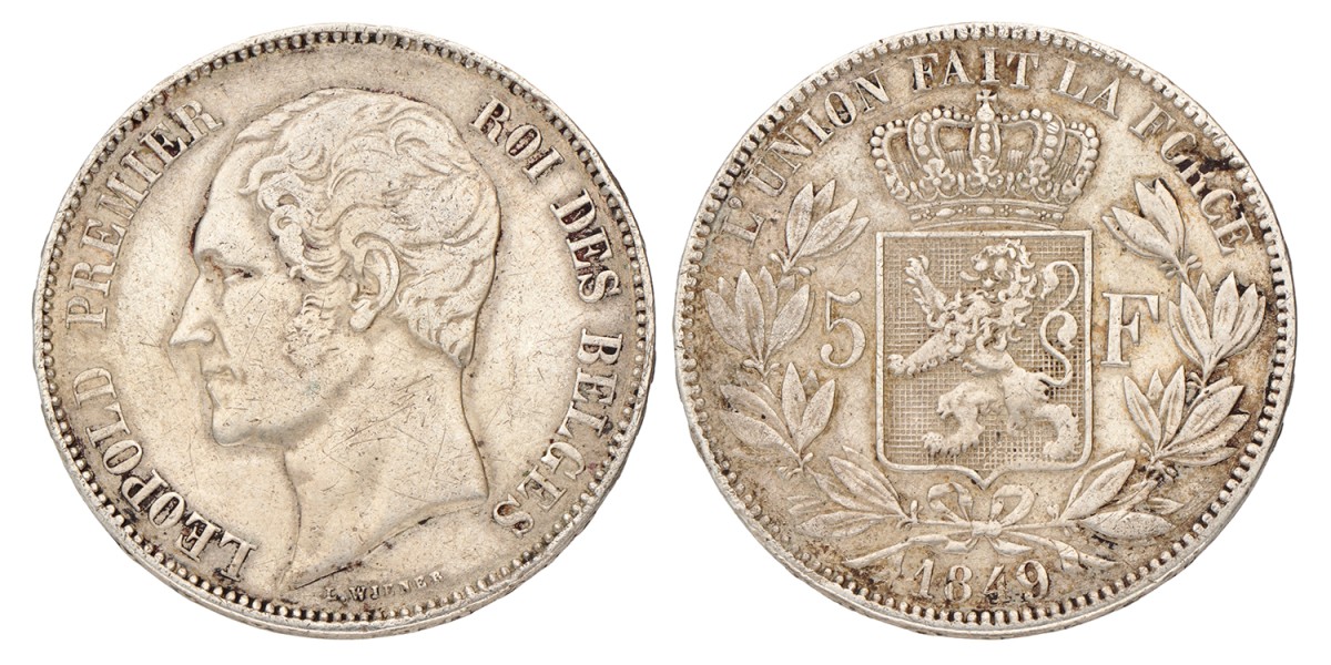 Belgium. Leopold I. 5 Francs. 1849.