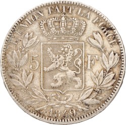 Belgium. Leopold I. 5 Francs. 1849.