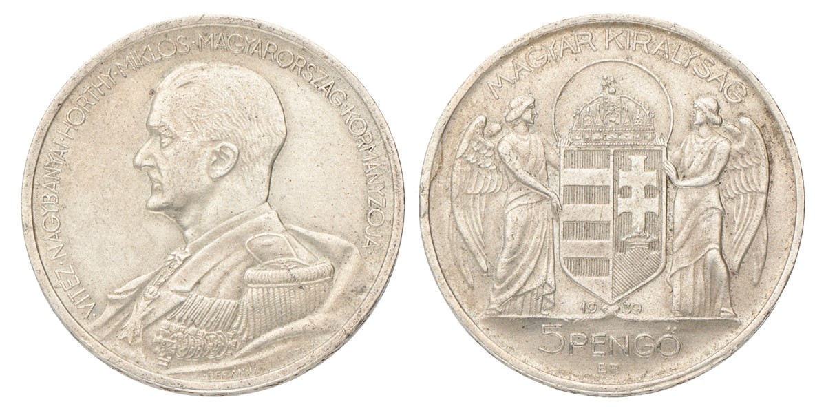 Hungary. Miklós Horthy. 5 Pengo. 1939.