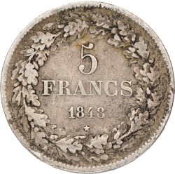 Belgium. Leopold I. 5 Francs. 1848.