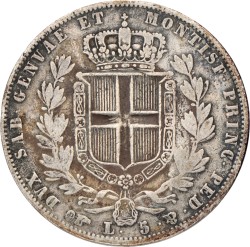 Italian States. Kingdom of Sardinia. Carlo Alberto. 5 Lire. 1844 P.