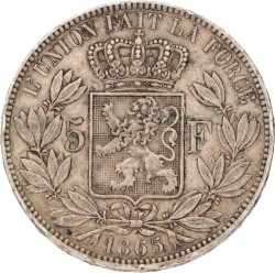 Belgium. Leopold I. 5 Francs. 1865.