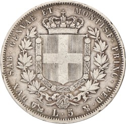 Italian States. Kingdom of Sardinia. Victor Emmanuel II. 5 Lire. 1850 P.