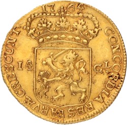 Gouden rijder van 14 gulden. Zeeland. 1764. Zeer Fraai +.