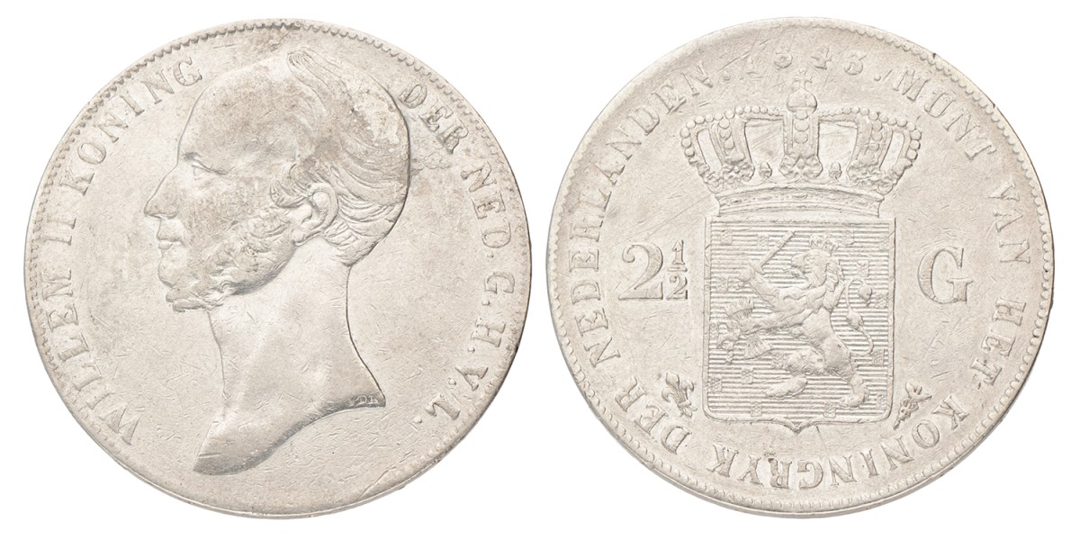 2½ Gulden. Willem II. 1843. Zeer Fraai -.