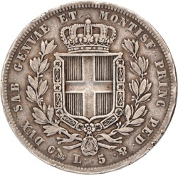 Italian States. Kingdom of Sardinia. Carlo Alberto. 5 Lire. 1832 P.
