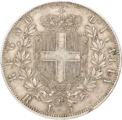 Italy. Kingdom. Vittorio Emanuele II. 5 Lire. 1876 R.
