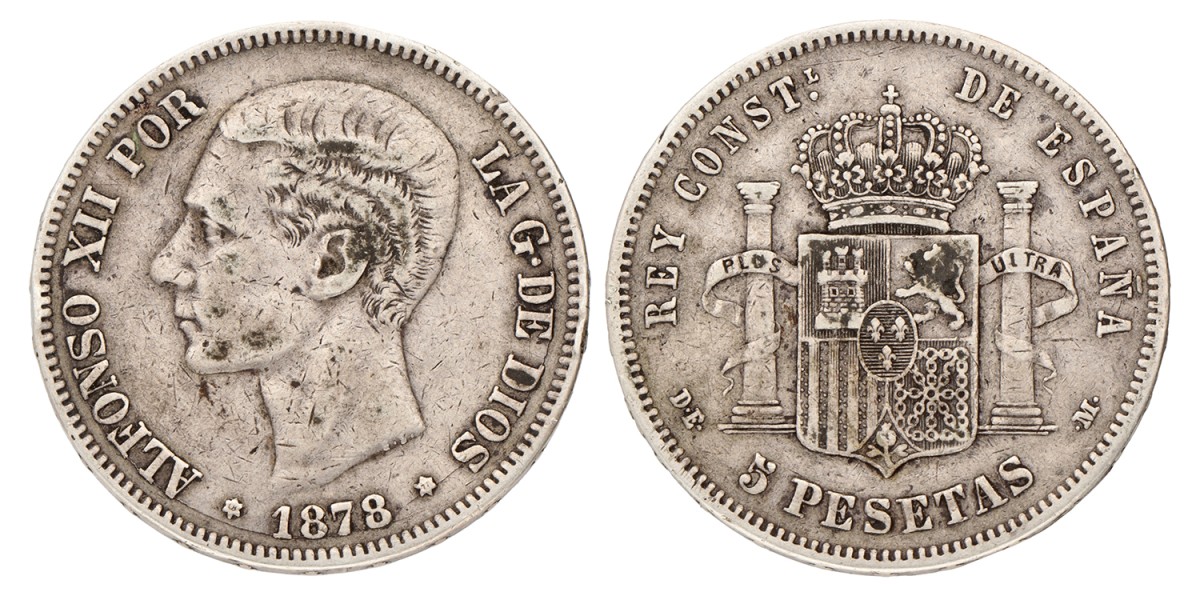 Spain. Alfonso XII. 5 Pesetas. 1878 (18 78).