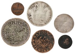 Italian states. A.o. Sicily, Piedmont. Lot (6) silver and copper coins. 18th and 19th century.