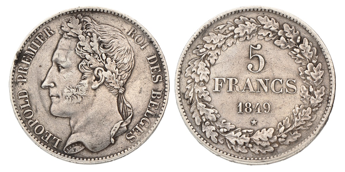 Belgium. Leopold I. 5 Francs. 1849.