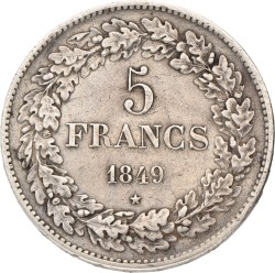 Belgium. Leopold I. 5 Francs. 1849.