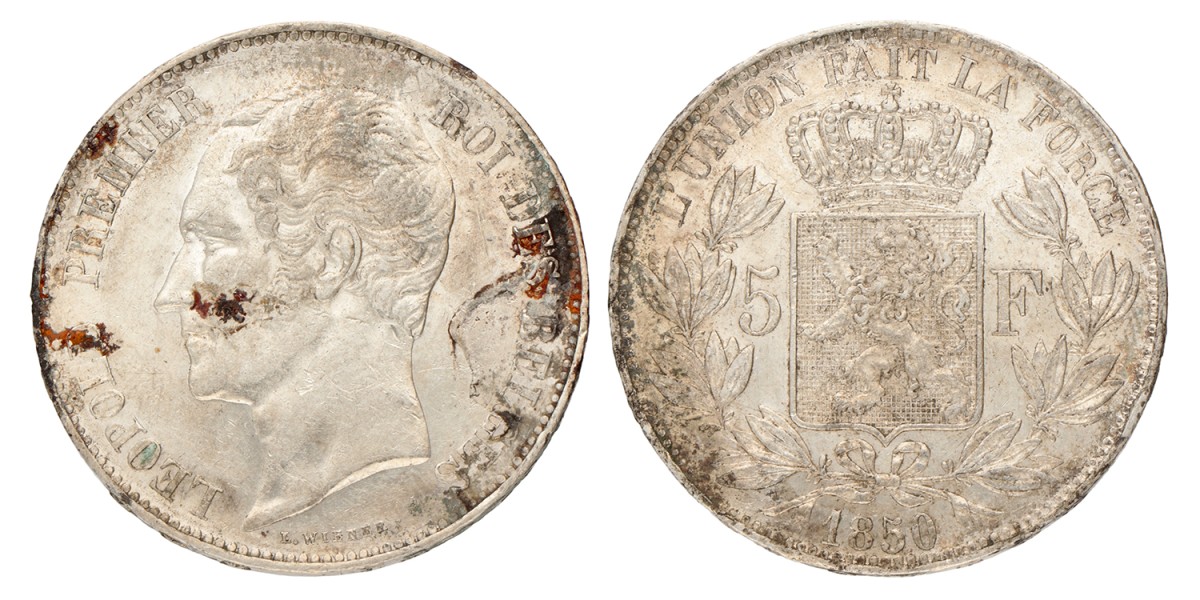 Belgium. Leopold I. 5 Francs. 1850.