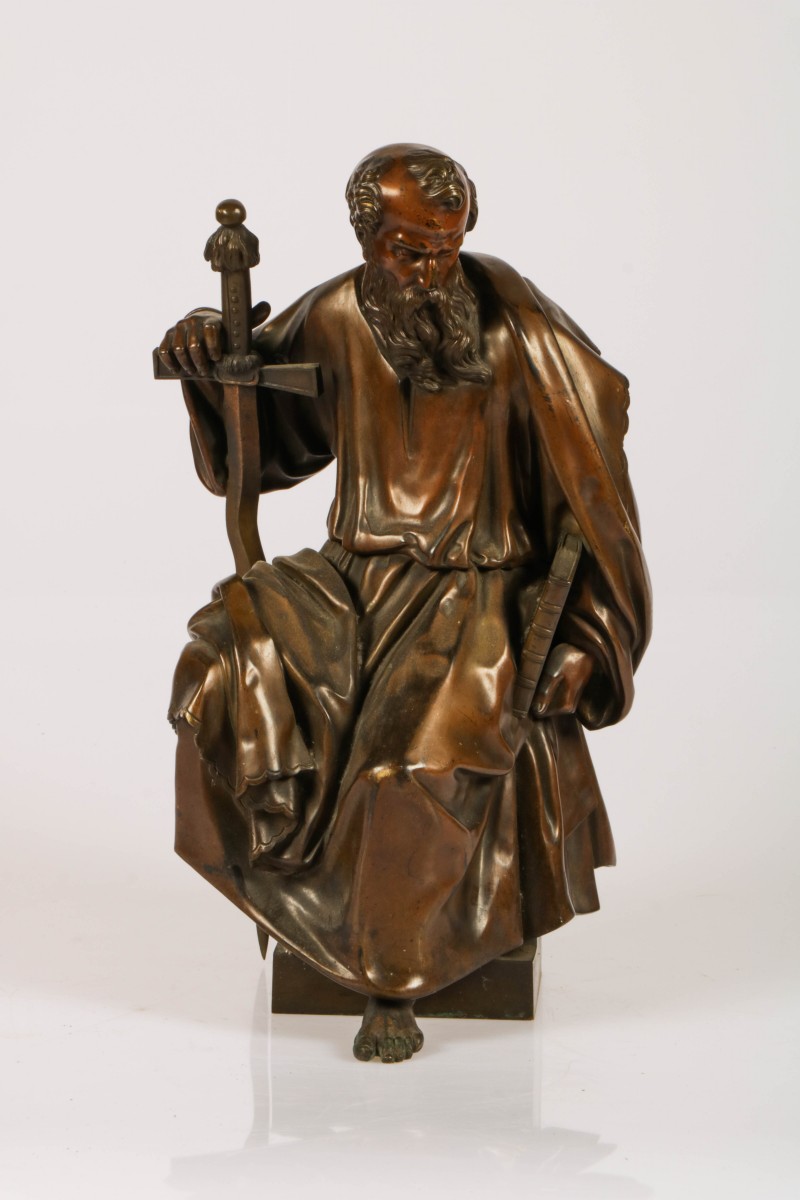 Een bronzen beeld van de Apostel Paulus, Frankrijk, 19e eeuw.