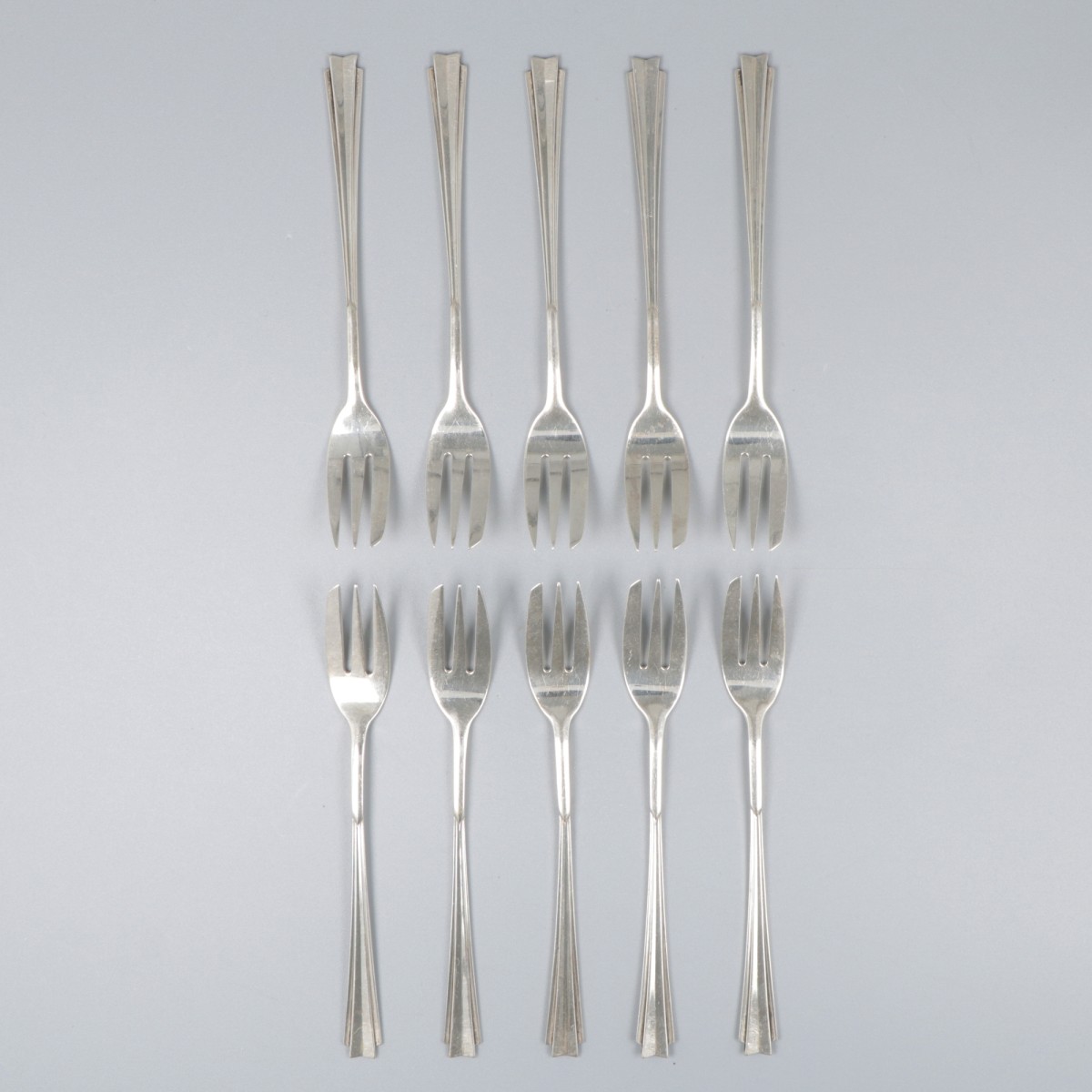 10-delige set taartvorken zilver.